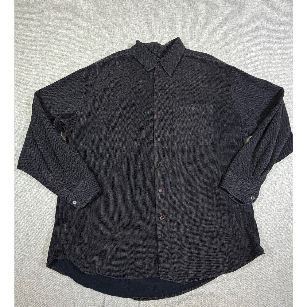 Haupt Men XL Gray Textured Long Sleeve Button Front Collared Casual Dress Shirt